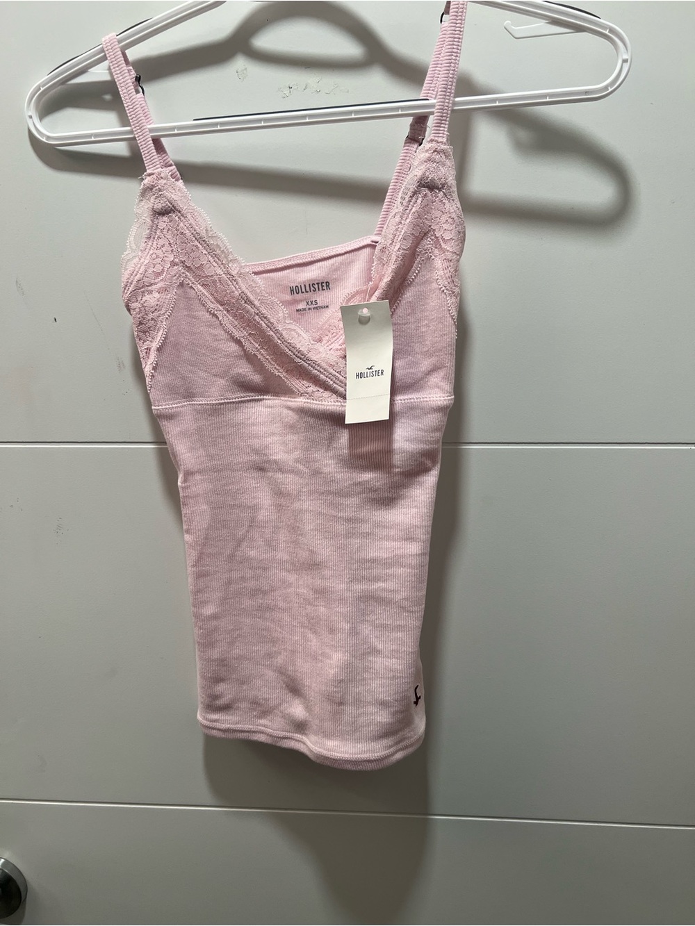 Hollister Light Pink Lace-Trim Ribbed Camisole